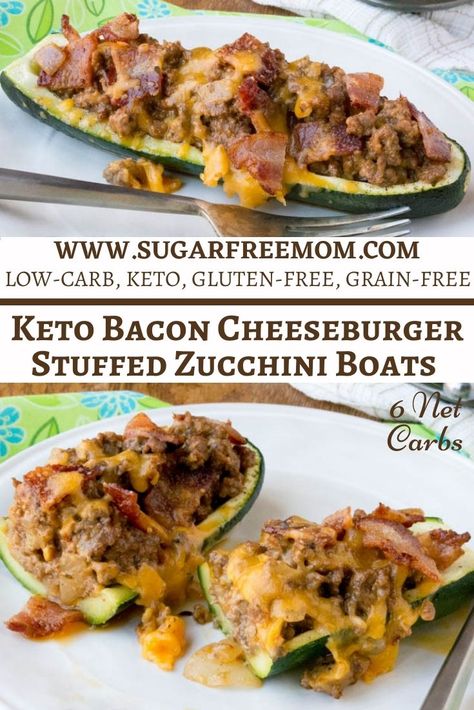 Cheeseburger Stuffed Zucchini Boats, Cheeseburger Zucchini Boats, Keto Zucchini Boats, Boat Recipes, Zucchini Dinner, Sugar Free Diet Plan, High Carbs, Zucchini Boats Recipe, Zucchini Boat