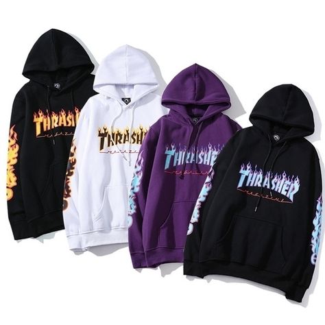 Thrasher Sweatshirt, Thrasher Hoodie, Tokyo Street Fashion, Printed Hoodies, Trendy Hoodies, Stylish Hoodies, Blue Flame, Purple Hoodie, Cute Lazy Outfits