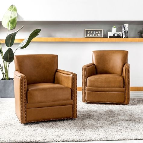 Pascual Classic Genuine Leather Swivel Chair With Nailhead Trim Arm Set of 2 by HULALA HOME - Bed Bath & Beyond - 38324428 Leather Swivel Chair Living Room, Leather Club Chairs Living Room, Wine Sitting Room, Partner Track, Flex Room Ideas, Fireplace Lounge, Kitchen Booth, Bar Lounge Room, Diy Home Remodel