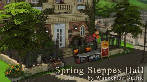 Spring Steppes Hall - University Housing | WanderlustOnline on Patreon Sims 4 Cas Background, Tiny Beach House, The Sims 4 Lots, University Housing, Clapboard Siding, Play Sims 4, Tumblr Sims 4, Sims 4 House Design, Sims Building