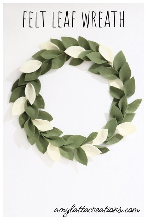 Felt Leaf Wreath - Amy Latta Creations Paper Leaf Wreath Diy, Paper Leaf Wreath, Felt Leaf Wreath, Felt Leaf, Christmas Wreath Ideas, Wooden Craft Sticks, Felt Flower Wreaths, Felt Wreath, Small Wreaths