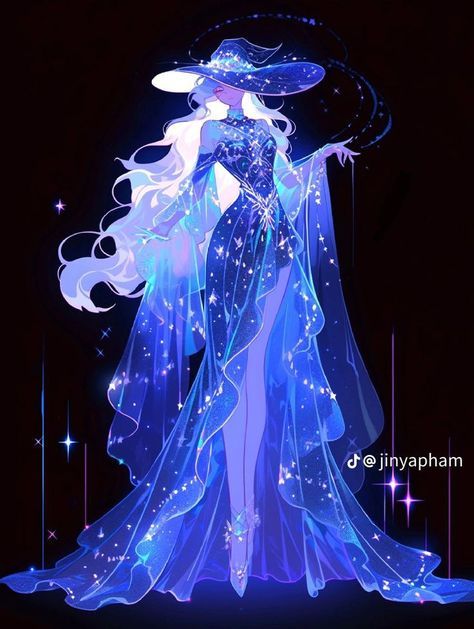 Fantasy Dress Illustration, Mystical Outfits Drawing, Moon Dress Drawing, Star Dress Drawing, Celestial Witch Outfit, Mystic Outfits, Mystic Character, Mystical Dresses, Paint On Clothes