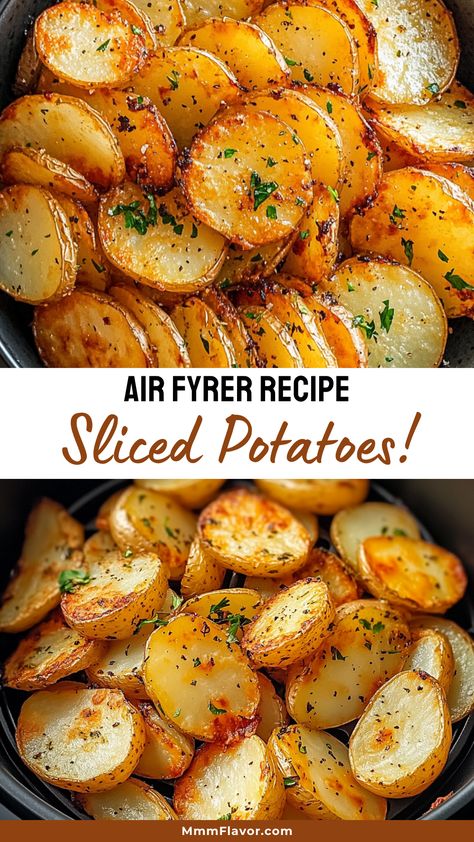 Crispy on the outside and tender on the inside, these air fryer sliced potatoes are a delightful side dish! With just a few simple ingredients, you can enjoy perfectly seasoned potatoes in no time. Ideal for barbecues, weeknight dinners, or a quick snack, don’t forget to save this recipe for your next gathering! Easy Air Fryer Sides, Can Sliced Potato Recipes, Air Fryer Potato Slices Recipes, Canned Sliced Potatoes In Air Fryer, Air Fried Sliced Potatoes, Air Fryer Baked Potato Slices, Sliced Baked Potatoes In Air Fryer, Round Potatoes In Air Fryer, Easy Air Fryer Side Dishes