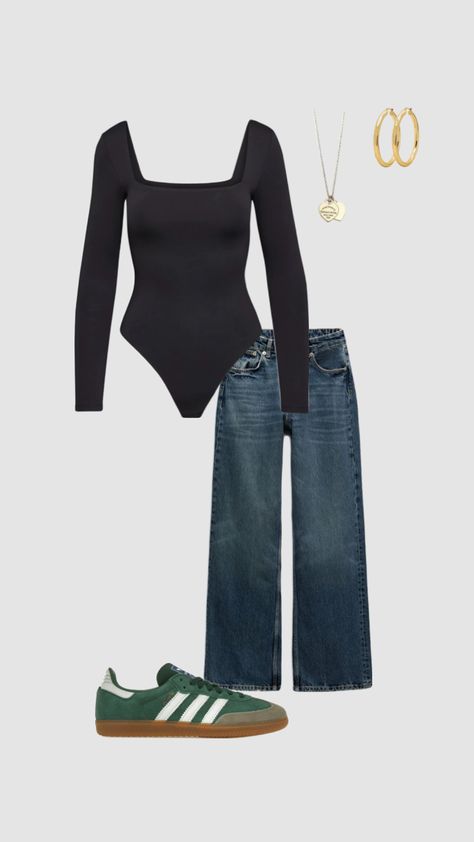 cute outfit #outfitinspo #beauty #cute #outfit #sambas #jeans #bodysuit #gold #aritzia Aritzia Bodysuit Outfit, Outfit Inspo Teen Girl, Jeans And Bodysuit Outfits, Aritzia Bodysuit, Jeans Bodysuit, Jeans And Bodysuit, Bodysuit Outfit, Body Suit Outfits, Spring Fits