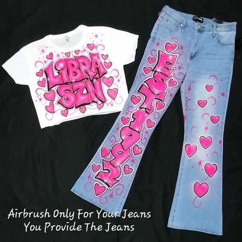 AeroseArtistry - Etsy Painted Jeans Birthday, Airbrushed Jeans, Airbrush Pants, Freaknik Ideas, Airbrush Jeans, Airbrush Clothing, Birthday Jeans, Custom Birthday Outfits, Homecoming Jeans