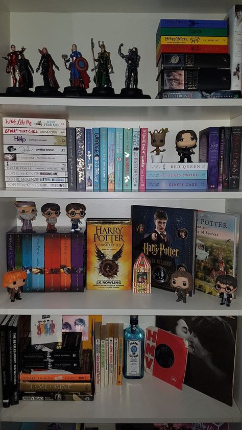 Harry Potter Shelf, Harry Potter Bedroom Decor, Classe Harry Potter, Bookshelf Inspiration, Harry Potter Room Decor, Harry Potter Bedroom, Harry Potte, Theme Harry Potter, Harry Potter Images