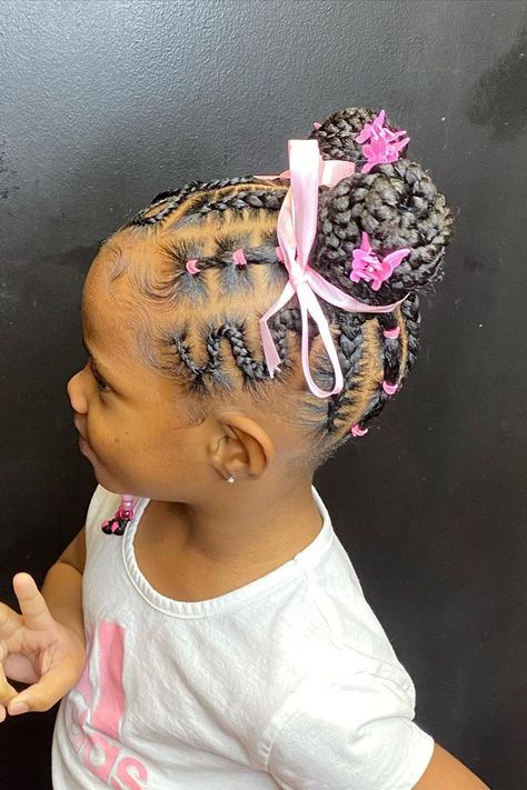 Kids Braided Hairstyles Braided Hairstyles Black Girls Kids, Braids For Toddler Girls Black, Phoebe Hairstyles, Mohawk Braids For Kids, Kid Hairstyles Black Natural, Kids Braided Ponytail, Kiddie Braids, Kinds Of Braids, Toddler Braid Styles