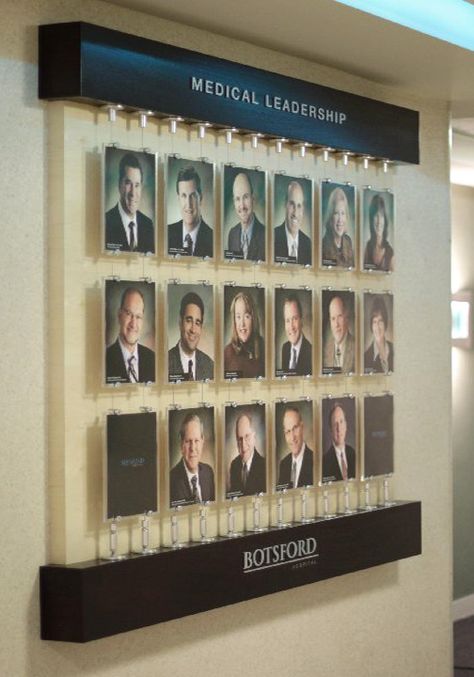 Employee Photo Wall, Employee Wall, Board Room Design, Donor Wall Design, Fame Ideas, Photo Display Ideas, Hospital Signage, Meeting Room Design, Photo Wall Display