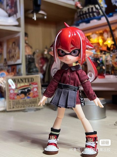 Custom Splatoon Doll, Splatoon Fan Idols, Splatoon Hair, Splatoon Doll, Splatoon Bjd, Splatoon Figures, Splatoon Idols, Splatoon Oc, Red Hair Doll