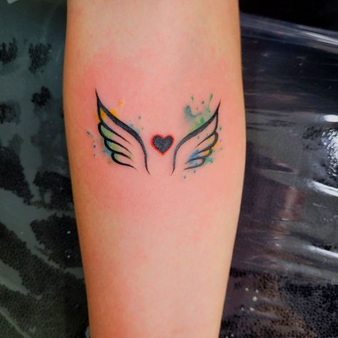 Rainbow Angel Wings Tattoo, Colored Angel Wings Tattoo, Colored Wings Tattoo, Color Wings Tattoo, Watercolor Angel Wings, Tattoos Angel, Wind Icon, D N Angel, Tattoo Mom