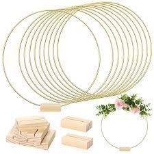 Amazon.com: Aboofx 10 Packs 12 Inch Metal Floral Hoop Centerpiece with 10 Packs Wood Place Card Holders, Gold Hoop Centerpieces for Table, Metal Wreath Ring for DIY Wedding Party Events Table Decoration : Hoop Centerpiece, Diy Wall Hanging Crafts, Wood Place Card Holders, Centerpiece For Table, First Communion Decorations, Communion Decorations, Hanging Craft, Wedding Wreath, Diy Gift Set