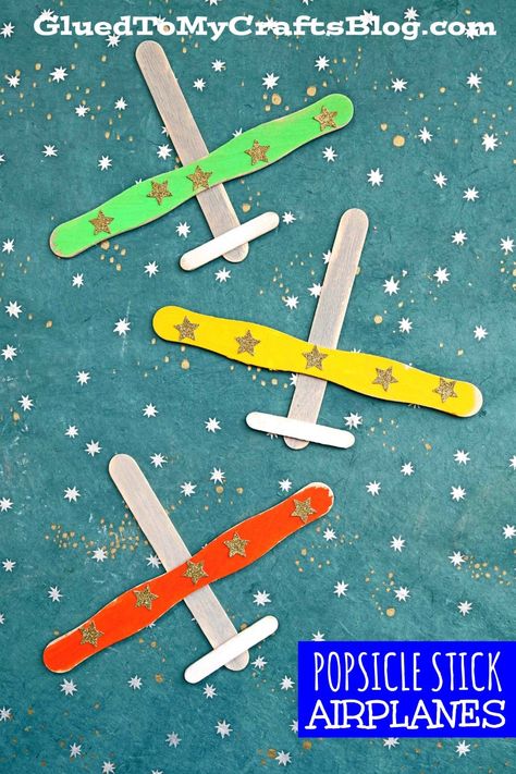 Popsicle Stick Airplanes - Kid Craft Idea For Every Day Fun! Airplane Craft, Crafts Adults, Daycare Art, Plane Crafts, Popsicle Stick Crafts For Kids, Prek Ideas, Styrofoam Crafts, Yarn Crafts For Kids, Airplane Kids