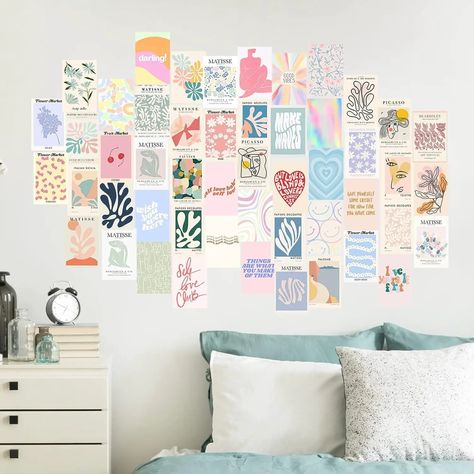 Pastel Wall Collage, Preppy Aesthetic Room, Collage Kit Aesthetic, Posters For Bedroom, Pastel Wall Decor, Picture Wall Bedroom, Danish Pastel Room, Preppy Decor, Pastel Room Decor