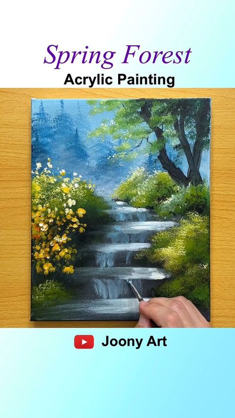 Jooney Art Tutorials, Joony Art Paintings, Joony Art Tutorials, Forest Art Painting, Joony Art, Painting Scenery, Texture Paintings, Painting Spring, Spring Forest