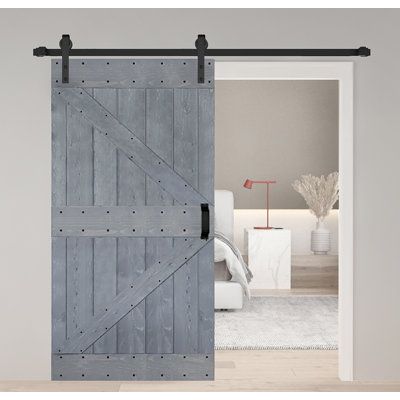 Our brand handmade painted barn door, 100% natural pine wood and paint are all from the USA, beautiful wood grain and knots throughout allow you to invite nature into any room of the home. Door assembly is required, and the changeable cross planks allow you to DIY to create different styles. We are proud that we can provide high-quality and various styles of barn doors to meet the different needs of the customers. IsLife Finish: Dark Grey, Size: 42" x 84" | IsLife K Style Solid Wood Finished Sli White Barn Door, Children's Bedroom Ideas, K Style, Painting Wood Paneling, Wood Barn Door, Interior Sliding Barn Doors, French Gray, Home Door, Door Hardware Interior