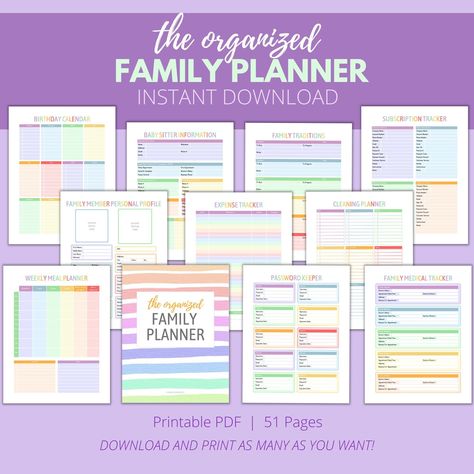 The Organized Family Planner, Family Planner and Organizer, Weekly Planner, Monthly Planner, Household Planner, Printable PDF, Digital File plannerpdf #plannerinsert Medical Tracker, Family Budget Planner, Family Health History, Weekly Family Planner, Budget Planner Free, Bill Organizer, Personal Profile, Password Keeper, Planner Writing