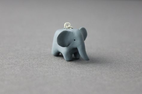 Tiny elephant polymer clay pendant Modeling Goals, Elephant Totem, Polymer Clay Keyring, Polymer Clay Elephant, Clay Elephant, Kawaii Clay, Totem Necklace, Polymer Clay Miniature, Polymer Art