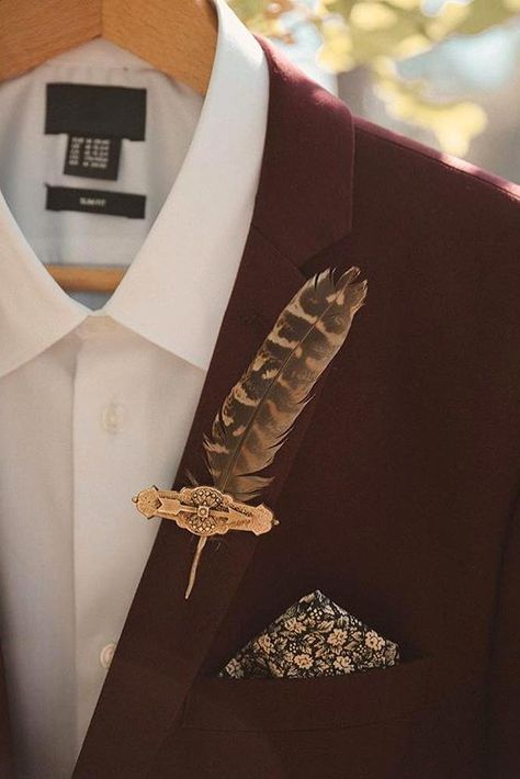 Burgundy Groom Suit, Feather Bowtie, Burgundy Groom, Bohemian Groom, Vintage Boutonniere, Boho Wedding Makeup, Wedding Makeup Ideas, Boho Wedding Photography, Tennessee Wedding Venues