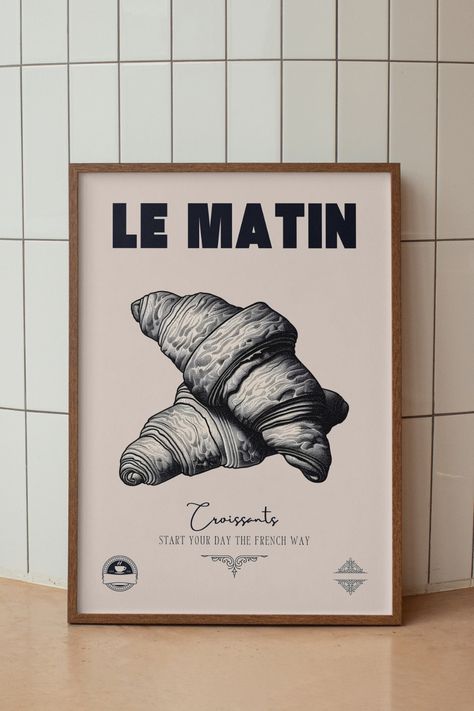 Croissants Poster, Trendy Kitchen Art, Digital Download, Retro Cooking Print, Quirky Wall Decor, French Bakery Poster, Kitchen Gallery Art  Introducing our retro croissant print, a trendy addition to your kitchen gallery art. This quirky French bakery poster adds a touch of nostalgia to your space, perfect for retro kitchen decor enthusiasts. Elevate your walls with its vintage charm and timeless appeal, making it a trendy kitchen art piece that stands out! French Boulangerie, Bakery Poster, Bar Prints, French Bakery, French Poster, Retro Kitchen Decor, Quilt Art, Kitchen Gallery, Graphic Design Photoshop