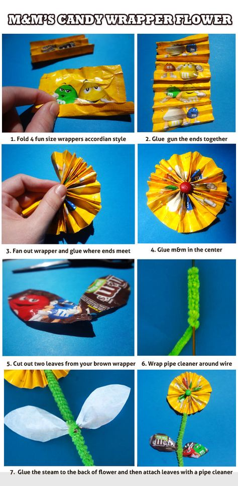 Candy Wrapper Crafts, Diy Candy Wrappers, Recycled Flowers, Camp Crafts, Crafts For Teens To Make, Candy Wrapper, Home Decor Blog, Candy Crafts, Flower Diy