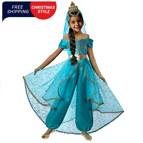 Jasmine Costume Kids, Princess Jasmine Dress, Blue Princess Dress, Princess Jasmine Costume, Disney Dress Up, Up Costume, Jasmine Dress, Diy Kostüm, Princess Cosplay