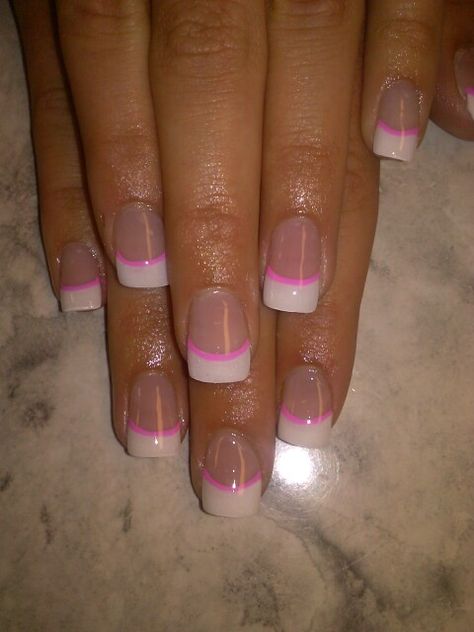 Pink Nails With Colored Tips, Summer French Nails The Beach, Summer Color French Tips, Pink Tip Nails Square, French Nails Ideas Square, Pink Nails With White Tips, Pink French Manicure Nails, Pink And White French Tip Nails, Pink And White Acrylics