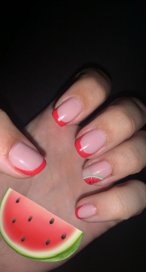 Nail Designs Watermelon, Jelly Watermelon Pink Nails, Nails Acrylic Watermelon, Watermelon Fingernails, Gel Nail Designs Watermelon, Watermelon Nail Designs, Gell Nails, Watermelon Nail Art, Watermelon Nails