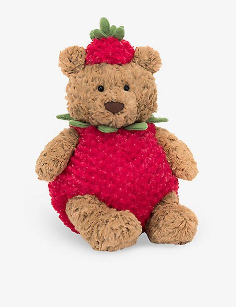 Bartholomew Bear, Strawberry Costume, Jelly Cat, Jellycat Stuffed Animals, Cute Squishies, Facial Features, Birthday List, Cute Stuffed Animals, Cute Toys