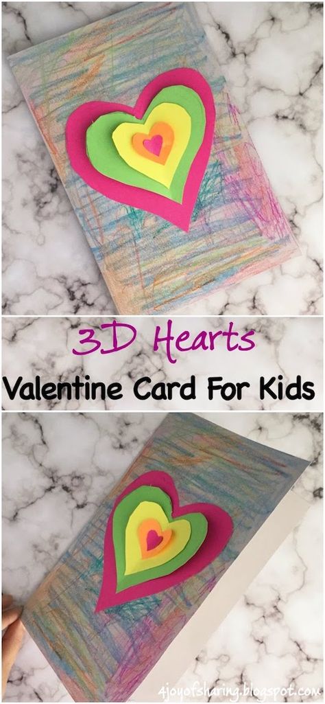 3D Hearts Valentine Card For Kids Birthday Card Diy Kids, Simple Art Projects For Kids, Preschool Valentines Day, Valentine Card Crafts, 3d Hearts, Easy Valentine Crafts, Diy Valentines Cards, Preschool Valentines, Valentine Activities