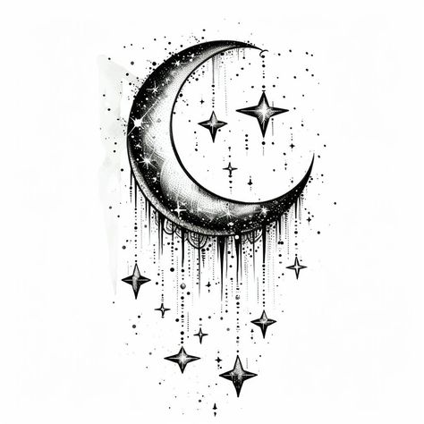 Moon and Stars Tattoo Design 2 I’ll Follow You Into The Dark Tattoo, Moon And Stars Small Tattoo, Star And Moon Tattoos For Women, Moon Raven Tattoo, Cute Moon Tattoos For Women, Mystic Moon Tattoo, Feminine Star Tattoos, Blue Moon Tattoo Ideas, Tattoo Ideas Female Moon And Stars