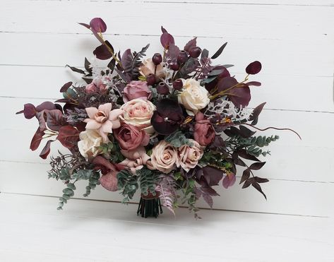 Mauve Spring Wedding, Dark Mauve Wedding, Mauve Fall Wedding, Pink And Purple Wedding Flowers, Mauve Wedding Colors, Bouquet Fall Wedding, Wedding Bridesmaid Bouquets, Faux Bouquet, Fall Wedding Bridesmaids