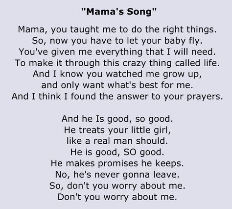 Mama's Song -Carrie Underwood. I would play this at my wedding, during a mother / daughter dance maybe! Mother Daughter Dance Songs, Mother Daughter Dance Wedding, Mother Daughter Wedding Songs, Engagement Songs, Songs For Dance, Mom Song, I Love You Mama, Give Me Everything, Feelings Words