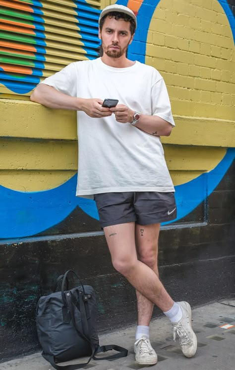 Blue Tshirt Outfit Men, Shorts Outfits Men Streetwear, Men Shorts Outfit, Shorts Outfits Men, Blue Tshirt Outfit, Tshirt And Shorts Outfit, Shorts Outfit Men, Blue Shorts Outfit, Men's Street Style Photography