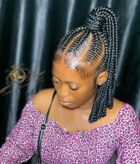 Sleek Braided Ponytail For Black Women, Shoulder Length Braided Hairstyles, Braided Up Ponytail Hairstyles, Natural Braided Ponytail, Barrel Braids, Shoulder Length Braids, Cornrow Ponytail Hairstyles, Braided Ponytail Black Hair, Ponytail Hairstyles For Black Women