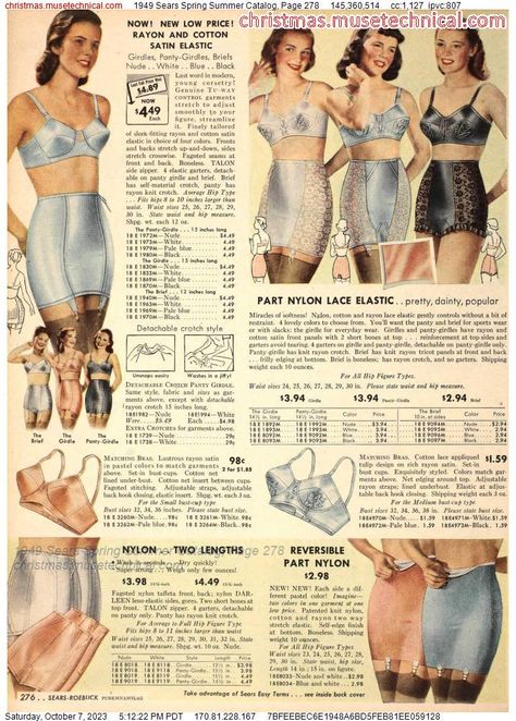 1949 Sears Spring Summer Catalog, Page 278 - Catalogs & Wishbooks Vintage Girdle, Retro Lingerie, Corset Fashion, Christmas Catalogs, 1940s Fashion, Vintage Lingerie, Fashion History, Costume Design, Petticoat