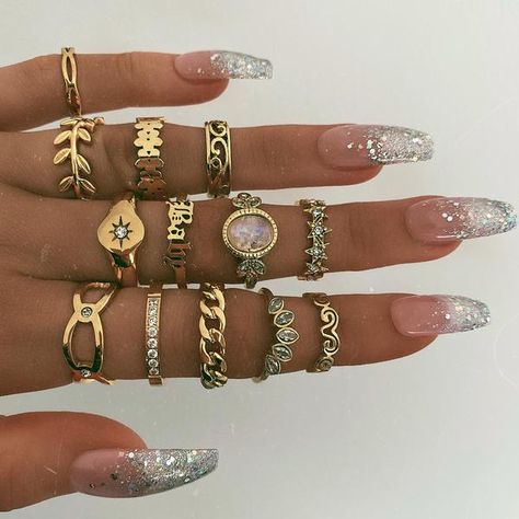 Rings Aesthetic, Nail Ring, Pretty Acrylic Nails, Best Acrylic Nails, Cute Acrylic Nails, Hairstyle Ideas, Cute Jewelry, Beautiful Nails, Nails Inspiration