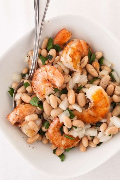 Shrimp And Cheese Grits, Cannellini Beans Recipes, Cannellini Bean Salad, Cannellini Bean, Shrimp Salad Recipes, Bean Salad Recipes, Canned Beans, Shrimp Salad, Cannellini Beans