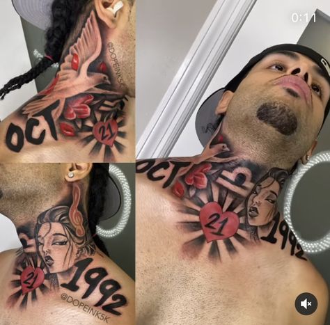 Men Trap Tattoo, Neck And Throat Tattoos Men, Chest Tattoo Sketches, Iphone Wallpaper Rap, Full Neck Tattoos, Tattoo Ideas Males, Black Men Tattoos, Throat Tattoo, Saved Tattoo