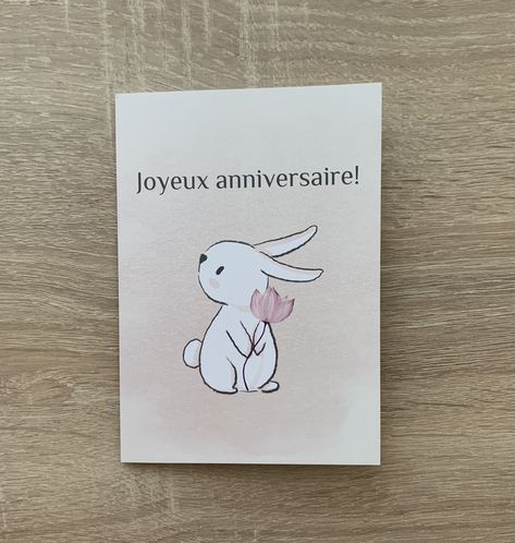 Drawing Of A Bunny, Beige Birthday, Rose Birthday, Cute Birthday Cards, A Bunny, Design Drawing, Happy Birthday Cards, Cute Bunny, Pink Flower