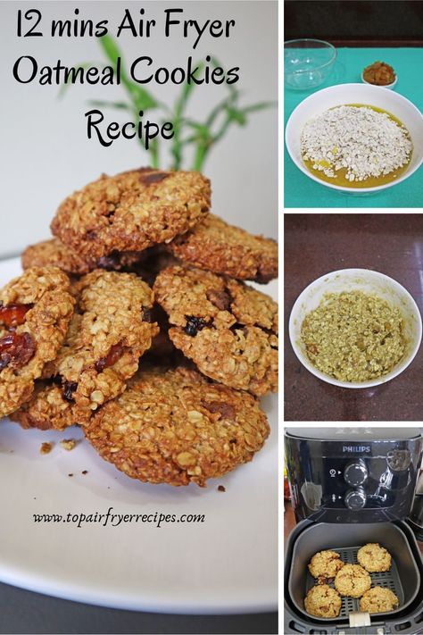 12 mins Air Fryer Oatmeal Cookies Recipe Air Fryer Oatmeal Cookies, Cookies In Air Fryer, Air Fryer Oatmeal, Different Types Of Cookies, Soft And Chewy Oatmeal Cookies, Types Of Cookies, Chewy Oatmeal Cookies, Cookies For Breakfast, Banana Oatmeal Cookies