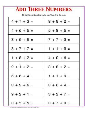 Add Three Numbers First Grade, Adding Three Numbers First Grade, Adding Three Numbers, Math Worksheets For Kids, Math Division Worksheets, Math Addition Worksheets, First Grade Math Worksheets, Math Pages, Math Sheets