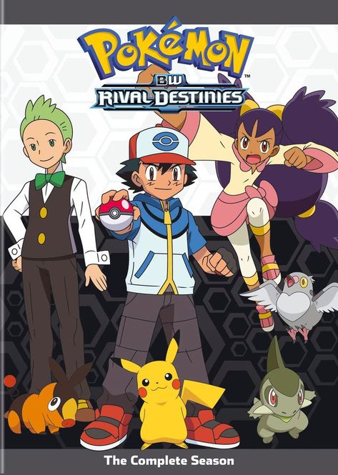 New foes, new friends, and dozens of never-before-seen Pokémon await Ash and Pikachu in Pokémon: BW Rival Destinies, the new season of the Pokémon animated series. As Ash and his friends continue to explore the Unova region, he’ll find himself up against the ultimate battle challenge: Alder, the Champion Master of Unova! His friends also face their own trials, one fighting for the right to continue her travels, another confronting a returning challenge from the past. Pokemon Black And White, Ash And Pikachu, Pokemon Black, Pokemon Poster, Pokémon Black And White, Black And White Movie, Black Pokemon, Pokemon Collection, Pokemon Plush