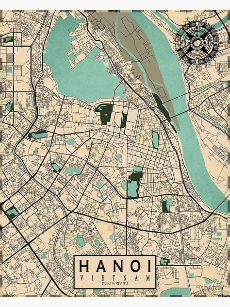 "Hanoi City Map of Vietnam - Vintage" Poster for Sale by deMAP | Redbubble Vietnam Graphic Design, Hanoi Map, Vietnam Poster, Vietnam Map, Vintage City, River Delta, Vintage Poster Design, City Map Art, Poster City