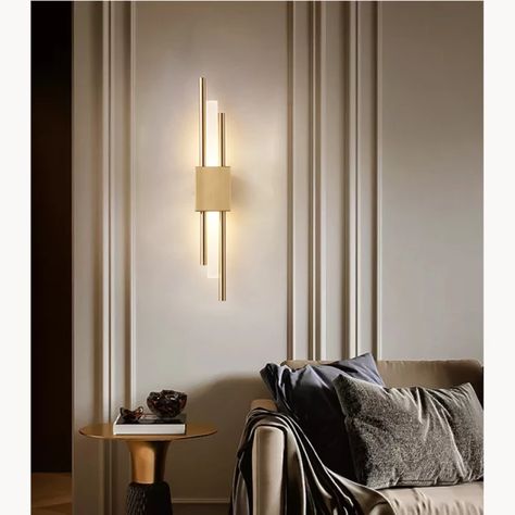 LED Acryl Golden Wall Lamp New Nordic Postmodern Simple Line Sconce Light for Living Room Bedroom Bedside Hotel TV Background _ - AliExpress Mobile Hiasan Dalaman Rumah, Modern Vanity Lighting, Wall Sconces Living Room, Wall Lamps Living Room, Wall Lights Living Room, Bedside Wall Lights, Sconces Living Room, Wall Scones, Black Wall Lamps