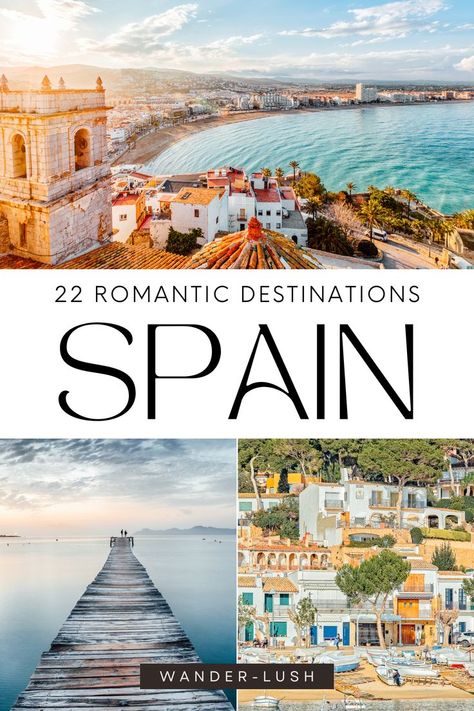 The most romantic destinations in Spain for couples to visit – including beautifu cities, charming villages, incredible nature spots, and breathtaking beaches. Spain romantic places | Romantic spain trip | Spain honeymoon destinations | Where to go in Spain | Best places to visit in Spain | Beautiful Spain Best Vacations For Couples, Spain Places To Visit, Spain Honeymoon, Places To Visit In Spain, Madrid Spain Travel, Incredible Nature, Nature Destinations, Spain Trip, Places In Spain