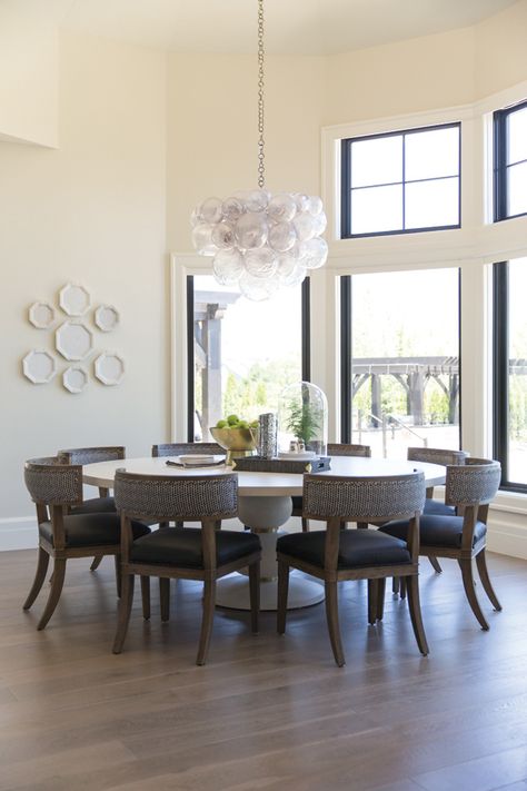 Alice Lane Home Collection French Modern Interior, Large Round Dining Table, Kitchen Table Lighting, Large Round Table, Alice Lane Home, Alice Lane, Round Dining Room Table, Round Dining Room, French Interior