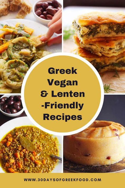 GREEK VEGAN RECIPES (LENTEN FRIENDLY)   - 30 days of Greek food Stew Dinner, Whole Wheat Pita Bread, Seafood Lunch, Dinner Pies, Lenten Recipes, Greek Appetizers, Vegan Greek, Nourishing Meals, Bean Varieties