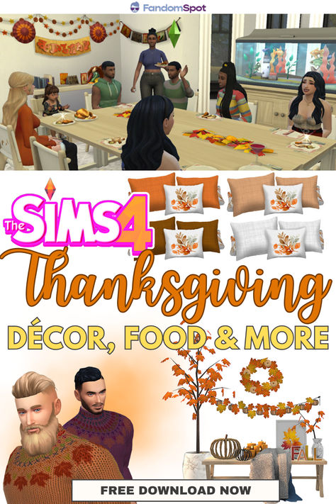 Sims 4 Holiday Mods, Sims 4 Thanksgiving, Sims 4 Thanksgiving Cc, Stuffing Turkey, Sims 4 Seasons, Smoked Ham, Harvest Decorations, Fall Pillows, Ts4 Cc