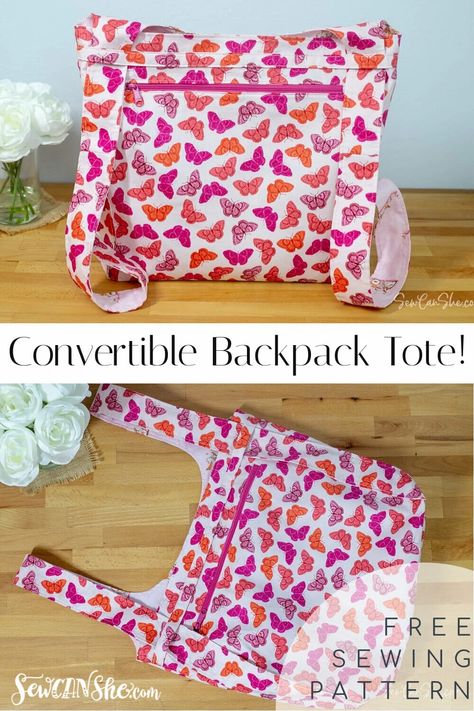 Backpack Pattern Sewing, Backpack Sewing, Convertible Backpack Purse, Tote Bag Tutorial, Backpack Tote, Fabric Sewing Patterns, Free Sewing Patterns, Free Sewing Pattern, Sew Ins