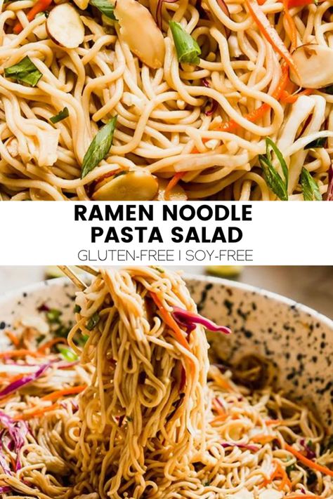 Gluten Free Soy Free Dairy Free Recipes, Gf Ramen Noodle Recipes, Gluten Free Ramen Noodle Salad, Dairy Free Pasta Salad, Rice Ramen Noodle Recipes Gluten Free, Gluten Free Cold Pasta Salad, Gluten Free Pasta Salad Recipes Cold, Spring Pasta Salad, Gluten Free Ramen